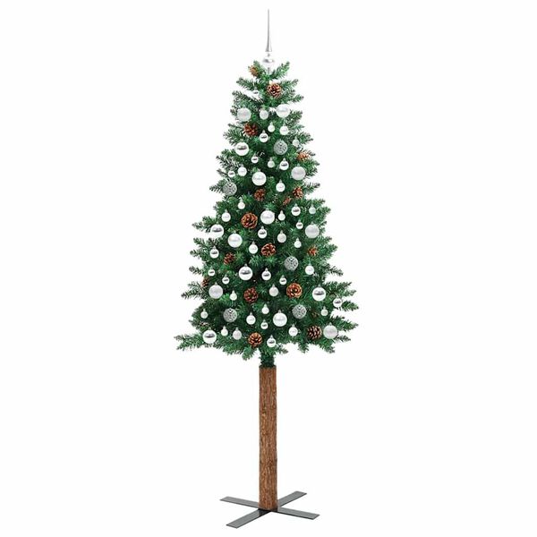 vidaXL Mj&oacute;tt j&oacute;latr&eacute; me&eth; 300 LED Gr&aelig;nn 210 cm PVC og solid furuvi&eth;