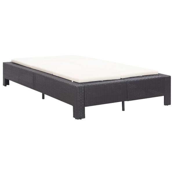 vidaXL Tvöfaldur Sólbekkur með Púða Svartur Pólýrattan