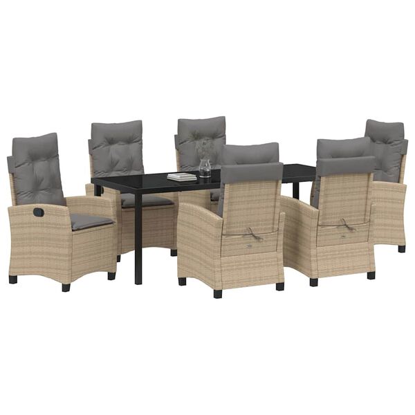 vidaXL Gar&eth;ur bor&eth;sett me&eth; p&uacute;&eth;i 7 pcs Drapplita&eth;ur p&oacute;l&yacute;rattan