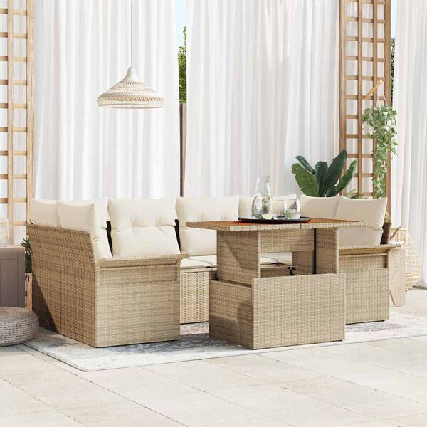 vidaXL Gar&eth;s&oacute;fa sett me&eth; geymslu 7 pcs Drapplita&eth;ur Poly rattan