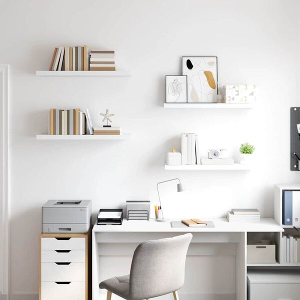 vidaXL Flj&oacute;tandi Vegghillur 4 stk. Hv&iacute;tar 80x23,5x3,8 cm MDF