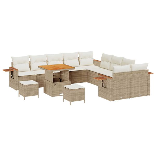 vidaXL Garðsófa sett með púði 17 pcs Beige og krem pólýrattan