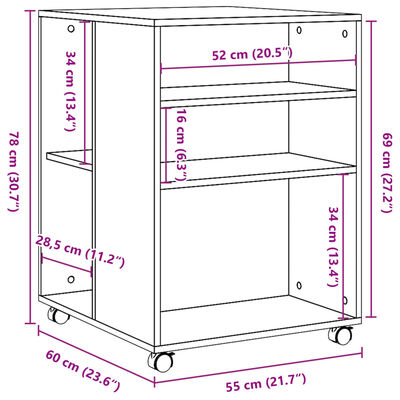 vidaXL Hliðarborð með Hjólum Sonoma Eik 55x60x78 cm Samsettur Viður