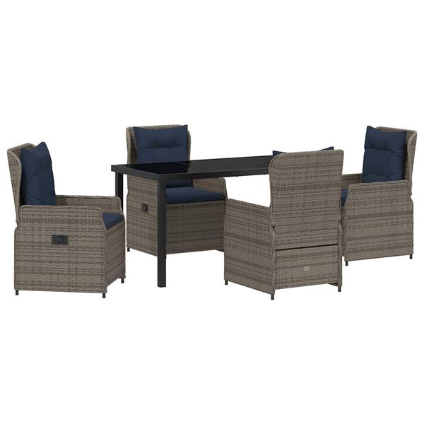 vidaXL Gar&eth;ur bor&eth;sett 5 pcs Gr&aacute;r Poly rattan