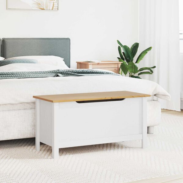 vidaXL Geymslukassi Hv&iacute;tt og hunangsbr&uacute;n 90 x 40 x 45 cm &THORN;&eacute;tt furutr&eacute;