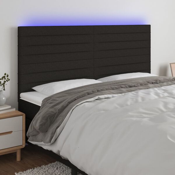 vidaXL LED h&ouml;fu&eth;gafl Svart 160x5x118/128 cm Efni