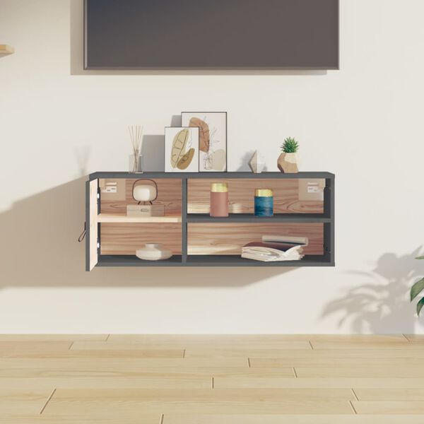 vidaXL Veggsk&aacute;pur Gr&aacute;r 80x30x30 cm Gegnheil Fura