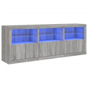 vidaXL Skenkur me&eth; LED Lj&oacute;sum Gr&aacute;tt Sonoma 181,5x37x67 cm