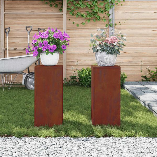 vidaXL Bl&oacute;mastandur 2 pcs Rusty 24 x 24 x 55 cm Ve&eth;ra&eth; st&aacute;l