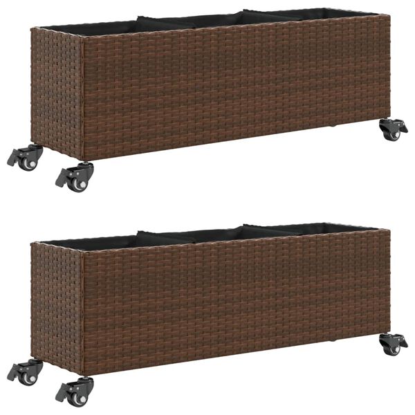 vidaXL Gr&oacute;&eth;urker &aacute; hj&oacute;lum 2 stk Br&uacute;nt 107x32x38 cm P&oacute;l&yacute;rattan