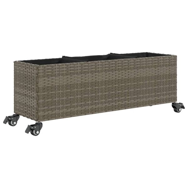 vidaXL Gar&eth;ker &aacute; hj&oacute;lum me&eth; 3 Pottum Gr&aacute;tt 107x32x38 cm P&oacute;l&yacute;rattan