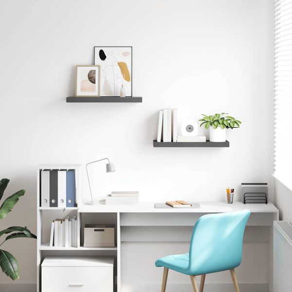 vidaXL Vegghengdar Hillur 2 stk. H&aacute;glans Gr&aacute;ar 60x23,5x3,8 cm MDF