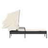 vidaXL Sólbekkur með Skyggni Svart Pólýrattan