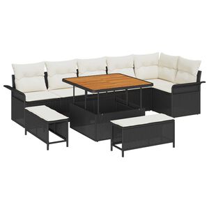 vidaXL Gar&eth;s&oacute;fa sett me&eth; p&uacute;&eth;i me&eth; geymslu 9 pcs Svartur