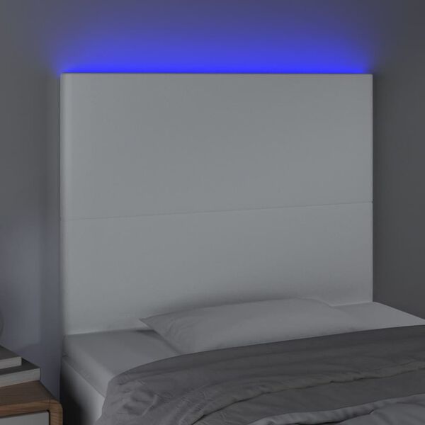vidaXL LED höfuðgafl Hvítt 80x5x118/128 cm Leðurlíki