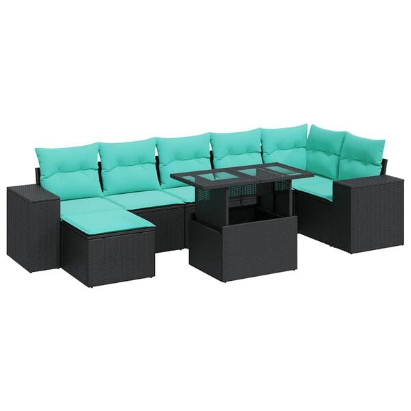 vidaXL 8 stykki gar&eth;s&oacute;fasett me&eth; p&uacute;&eth;um Black Poly Rattan Acacia