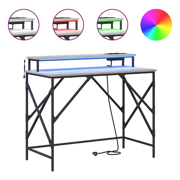 vidaXL Skrifbor&eth; Gr&aacute;r Sonoma 100 x 50 x 86,5 cm Samsettur vi&eth;ur