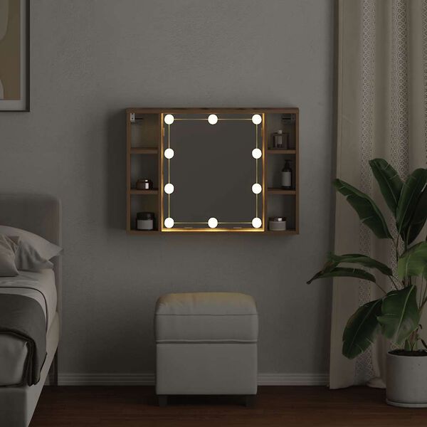 vidaXL speglask&aacute;pur me&eth; LED Artisan Oak 76x15x55 cm Hanna&eth;ur vi&eth;ur