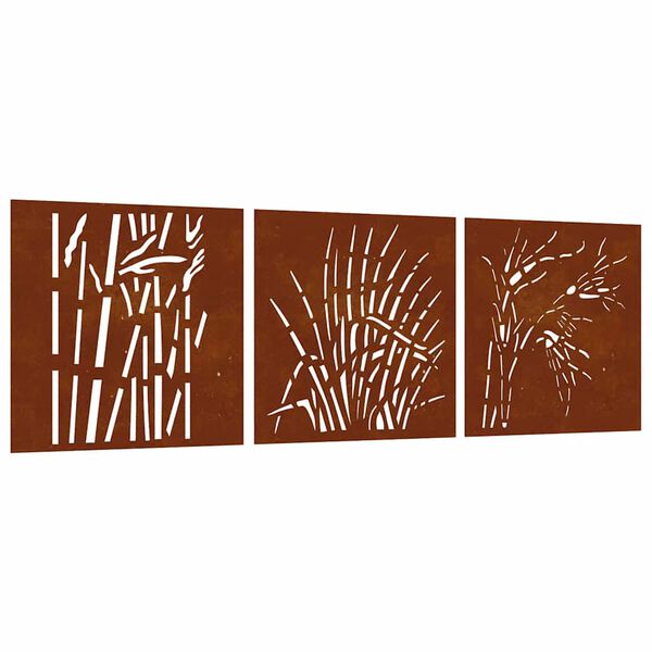 vidaXL Gar&eth;veggskreytingar 3 stk. 55x55 cm Corten St&aacute;l Grash&ouml;nnun