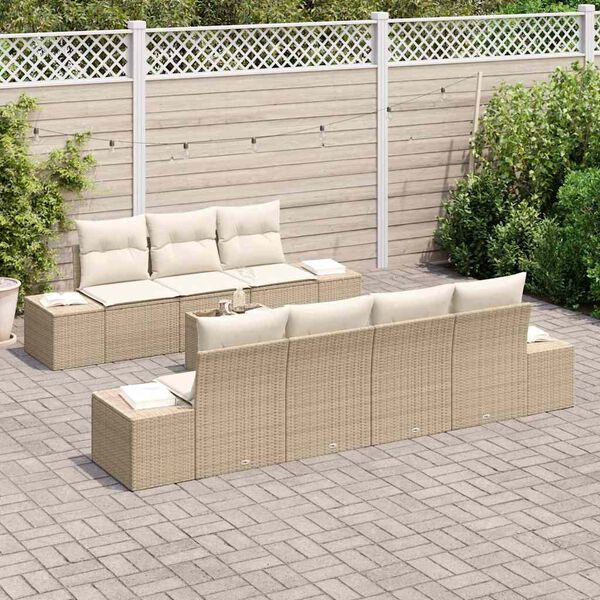 vidaXL Garðsófa sett með púði 8 pcs Drapplitaður pólýrattan