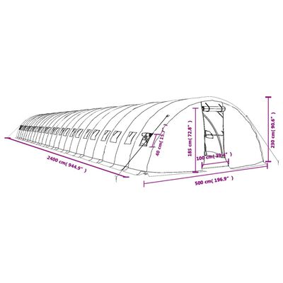 vidaXL Gróðurhús með Stálgrind Hvítt 120 m² 24x5x2,3 m