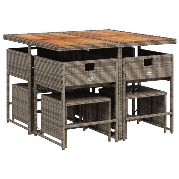 vidaXL 9 Parta Gar&eth;h&uacute;sgagnasett me&eth; Sessum P&oacute;l&yacute;rattan Gr&aacute;tt