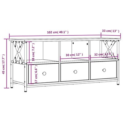 vidaXL Sjónvarpsskápur Brún Eik 102x33x45 cm Samsettur Viður og Járn