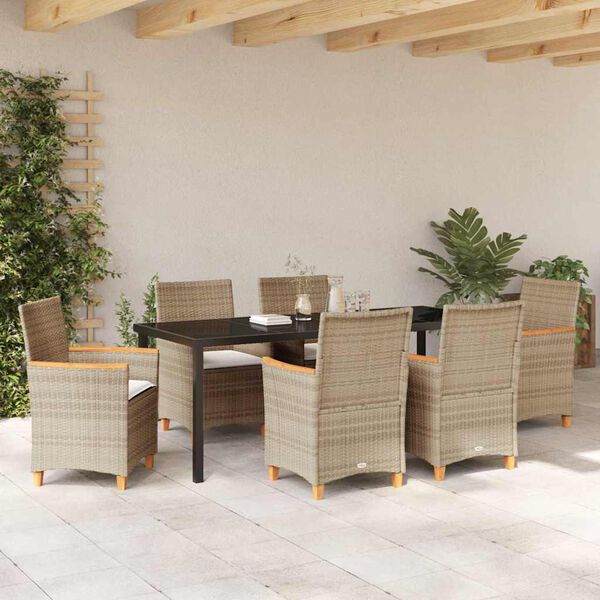 vidaXL Gar&eth;ur bor&eth;sett 7 pcs Drapplita&eth;ur p&oacute;l&yacute;rattan
