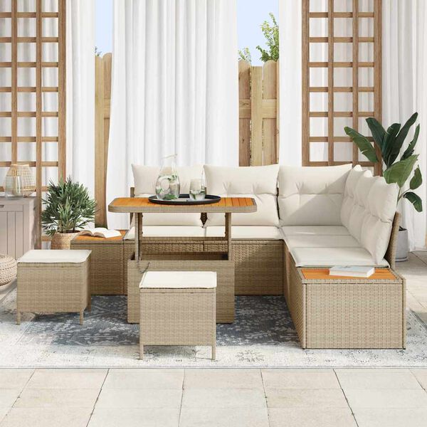 vidaXL Gar&eth;s&oacute;fa sett me&eth; p&uacute;&eth;i 8 pcs Drapplita&eth;ur Poly rattan