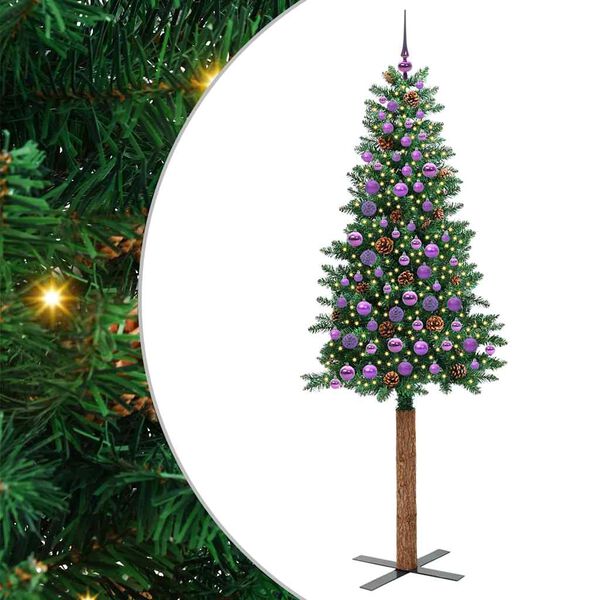 vidaXL Mj&oacute;tt j&oacute;latr&eacute; me&eth; 300 LED Gr&aelig;nn 210 cm PVC og solid furuvi&eth;