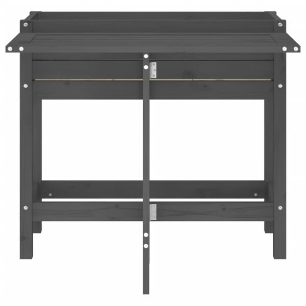 vidaXL Gróðurker með Fellanlegri Borðplötu Grátt Gegnheil Fura