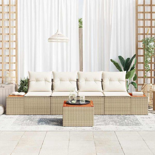 vidaXL Gar&eth;s&oacute;fa sett me&eth; p&uacute;&eth;i 5 pcs Drapplita&eth;ur Poly rattan