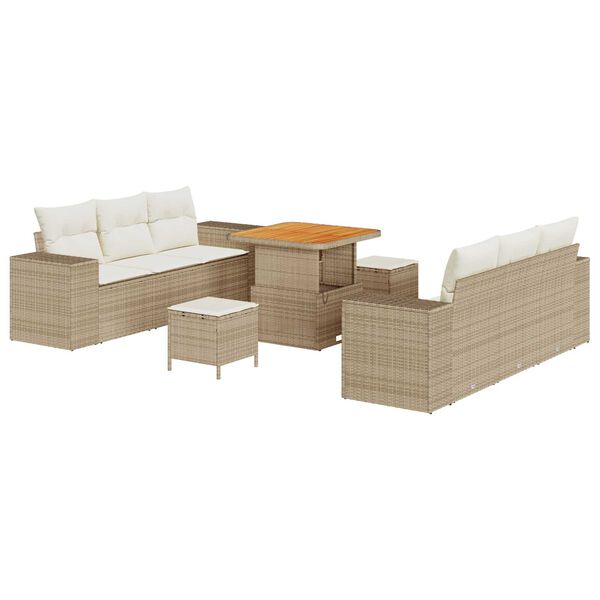 vidaXL Gar&eth;s&oacute;fa sett me&eth; p&uacute;&eth;i 9 pcs Beige og krem Poly Rattan
