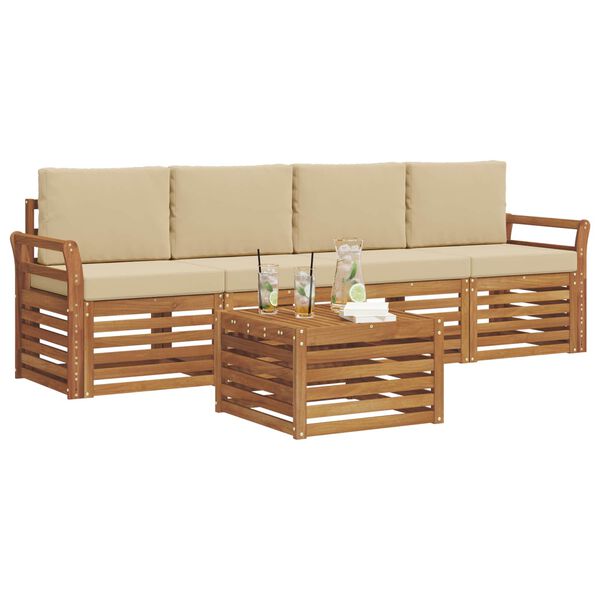 vidaXL S&oacute;fasett me&eth; p&uacute;&eth;i 5 pcs N&aacute;tt&uacute;rulegt og B&eacute;ig Hrein akas&iacute;utr&eacute;