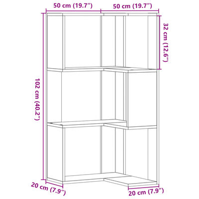 vidaXL Hornbókahilla með 3 Hillum 50x50x102 cm Hvítur Samsettur Viður