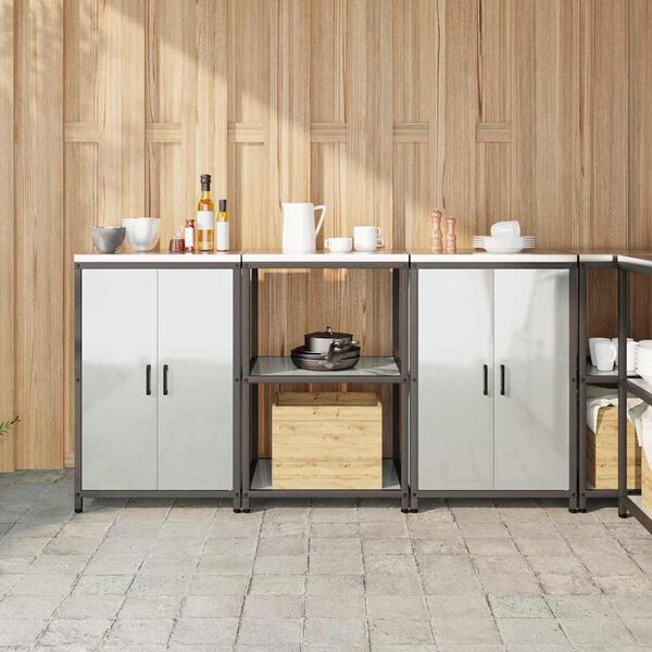 vidaXL Eldh&uacute;s geymslu sett me&eth; hillu 3 pcs Silfur Galvaniserad st&aacute;l