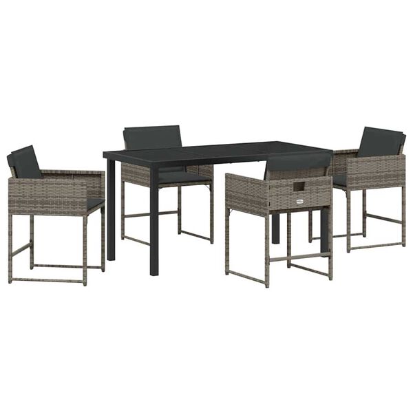 vidaXL Gar&eth;ur bor&eth;sett 5 pcs Gr&aacute;r p&oacute;l&yacute;rattan