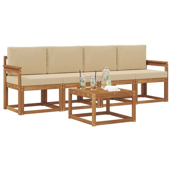 vidaXL &Uacute;ti s&oacute;fasett me&eth; p&uacute;&eth;i 5 pcs N&aacute;tt&uacute;rulegt og B&eacute;ig Hrein akas&iacute;utr&eacute;