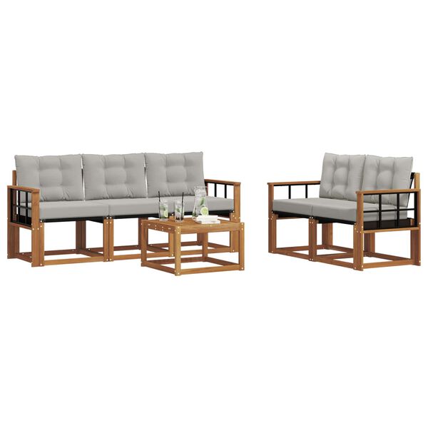 vidaXL &Uacute;ti s&oacute;fasett me&eth; p&uacute;&eth;i 6 pcs N&aacute;tt&uacute;rulegt og Lj&oacute;st Gr&aacute;tt