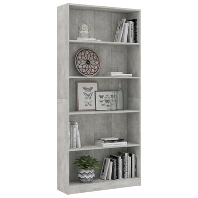 800922 vidaXL 5-Tier Book Cabinet Concrete Grey 80x24x175 cm Chipboard