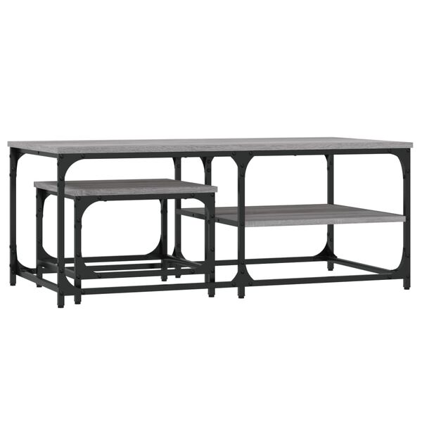 vidaXL Innskotin Sófaborð 2 stk. Gráir Sonoma Eik Samsettur Viður