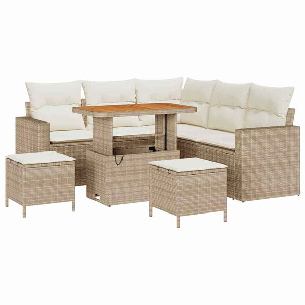 vidaXL Gar&eth;s&oacute;fa sett me&eth; p&uacute;&eth;i 9 pcs Beige og krem p&oacute;l&yacute;rattan