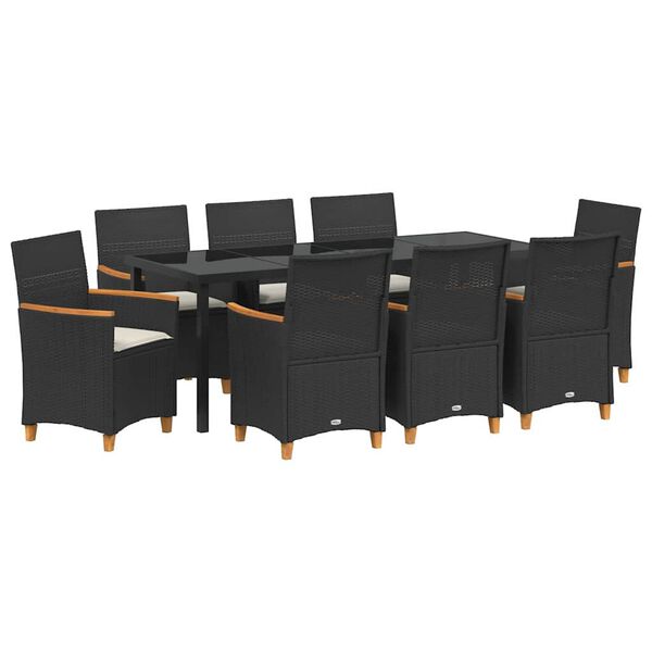 vidaXL Gar&eth;ur bor&eth;sett 9 pcs Svartur p&oacute;l&yacute;rattan