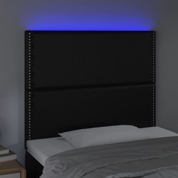 vidaXL LED höfuðgafl Svart 100x5x118/128 cm Leðurlíki