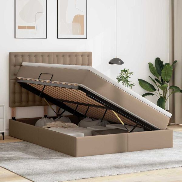 vidaXL R&uacute;m me&eth; geymslur&yacute;mi og LED Kappuccino 140 x 190 cm Gervile&eth;ur