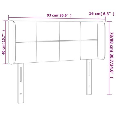 vidaXL LED Höfðagafl Ljósgrátt 93x16x78/88 cm Flauel