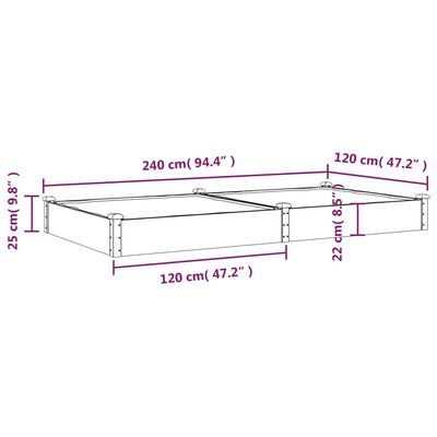 vidaXL Upphækkað Garðker með Fóðri Brún 240x120x25 cm Gegnheill Þinur