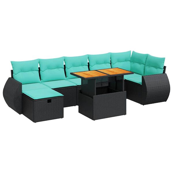 vidaXL 8 stykki gar&eth;s&oacute;fasett me&eth; p&uacute;&eth;um Black Poly Rattan Acacia