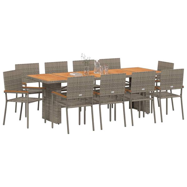 vidaXL Gar&eth;ur bor&eth;sett 11 pcs Gr&aacute;r p&oacute;l&yacute;rattan