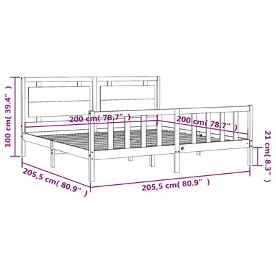 vidaXL Rúmgrind með Höfuðgafli Hunangsbrún 200x200 cm Gegnheill Viður